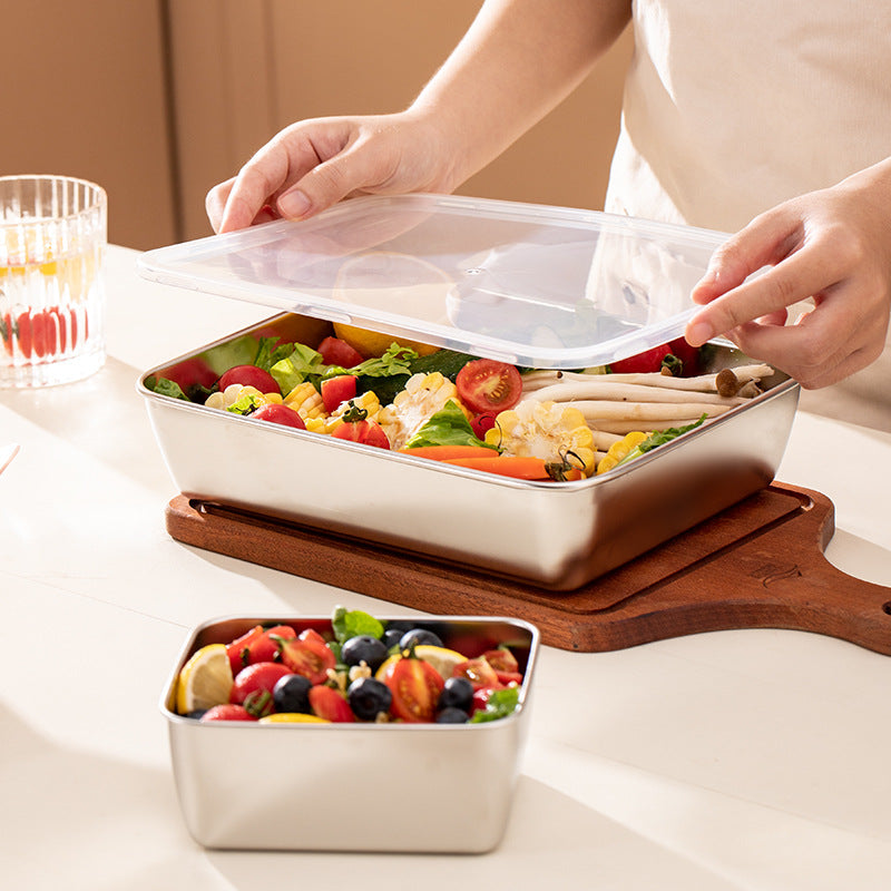 Cajas para la conservación de alimentos, bandeja rectangular de acero inoxidable SUS304 (25x20x5cm)