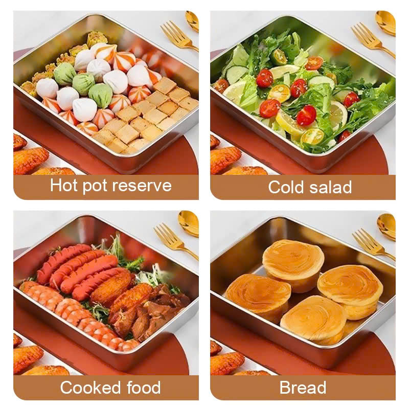 SUS304 caja de almacenamiento de alimentos, bandeja rectangular, seguro para la salud. (25x20x6cm)