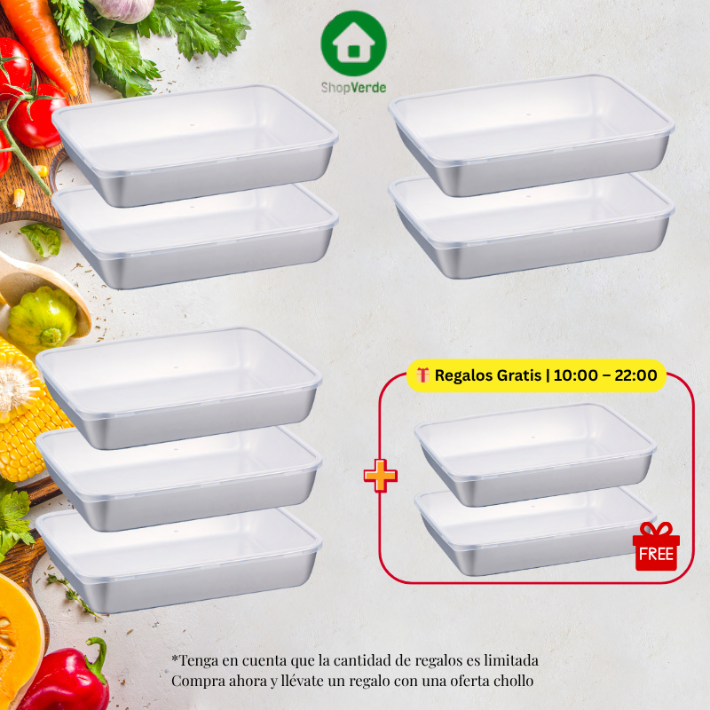 [🎁 Set 7+2 Gratis] SUS304 Cajas de Acero Inoxidable – Saludables, Premium y Aptas para Microondas (25 x 20 x 6 cm)