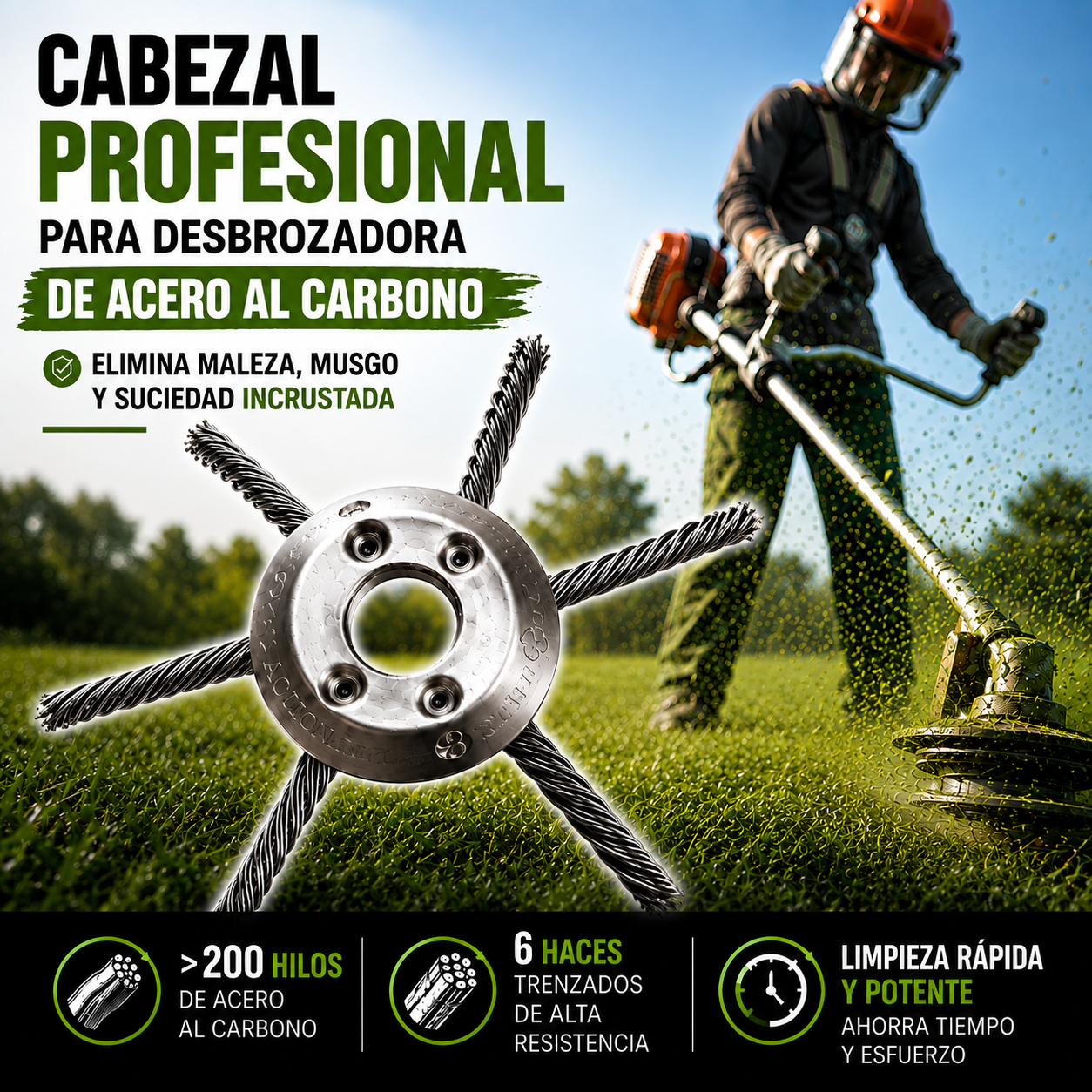 Cabezal de acero al carbono para desbrozadora – potente, resistente y universal
