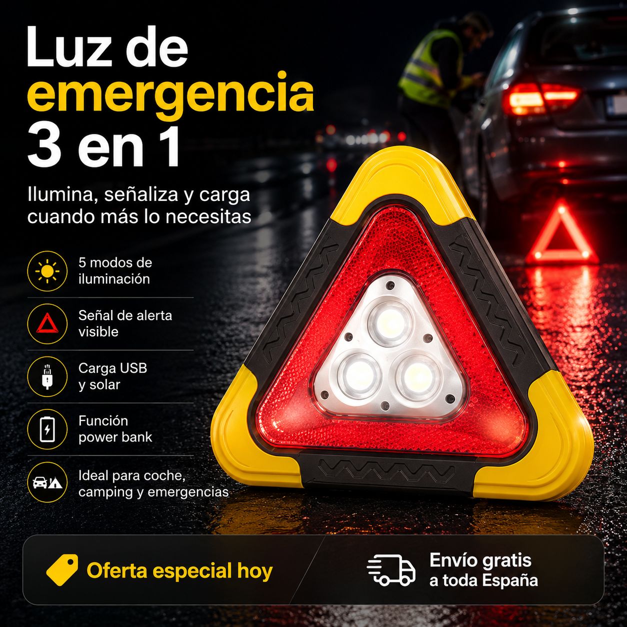 🚨 Triángulo de Emergencia LED para Coche – Súper Oferta + Envío Gratis