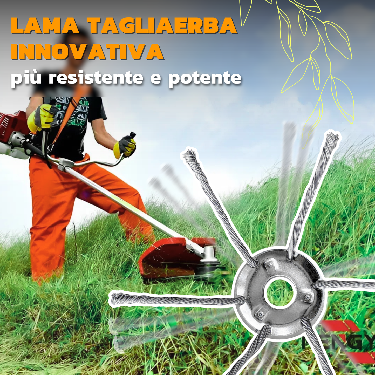El cabezal del cortacésped tiene 6 ramas tejidas con alambre de acero resistente