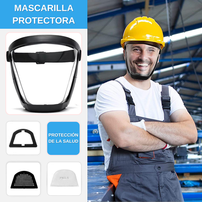 La visera protege el rostro del polvo fino y la niebla