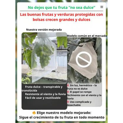 Sacos de malla transpirables y reutilizables para la protección de frutas y verduras – Protege contra insectos, moscas de la fruta y aves