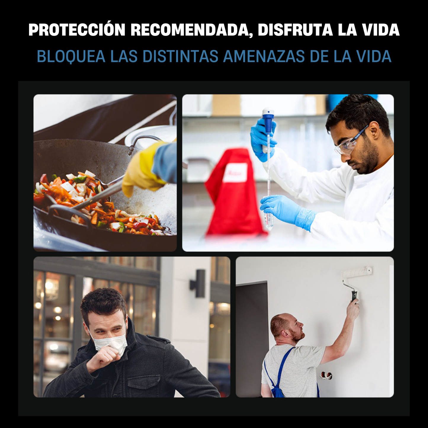 La visera protege el rostro del polvo fino y de la niebla.