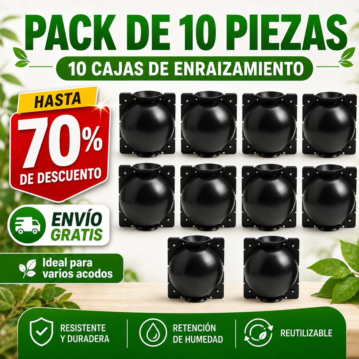 Caja de Enraizamiento para Acodo Aéreo – Pack de 10 Reutilizable para Propagación de Plantas