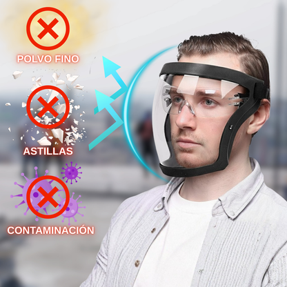 La visera protege el rostro del polvo fino y la niebla