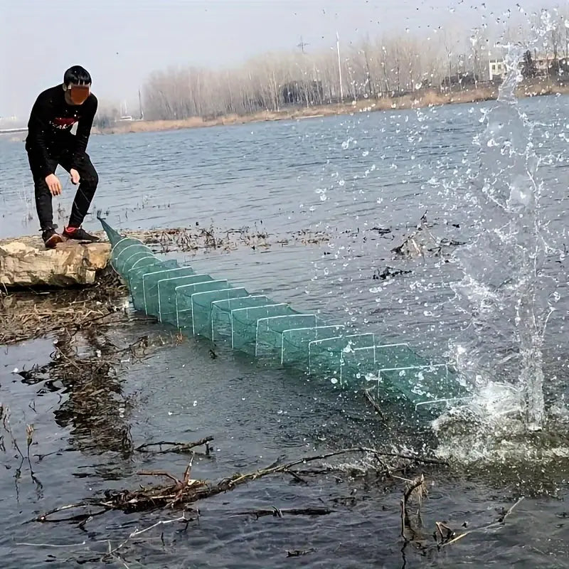 Jaula De Pesca Plegable De Nailon Verde Duradero – Diseño Grueso Y Sin Nudos Para Camarones Y Anguilas, Ideal Para Pescar En Ríos Y Lagos