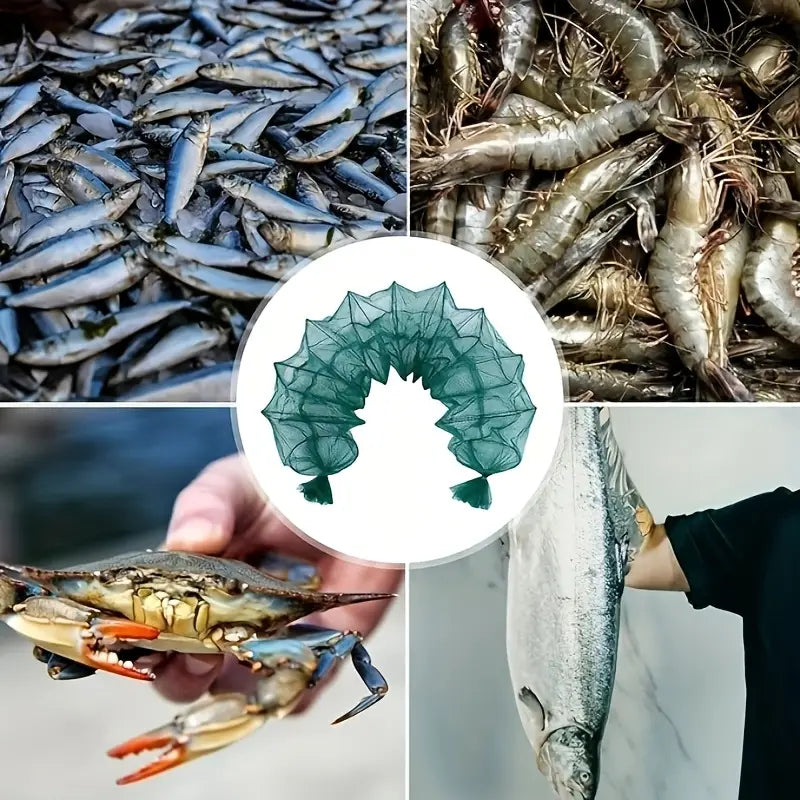 Jaula De Pesca Plegable De Nailon Verde Duradero – Diseño Grueso Y Sin Nudos Para Camarones Y Anguilas, Ideal Para Pescar En Ríos Y Lagos