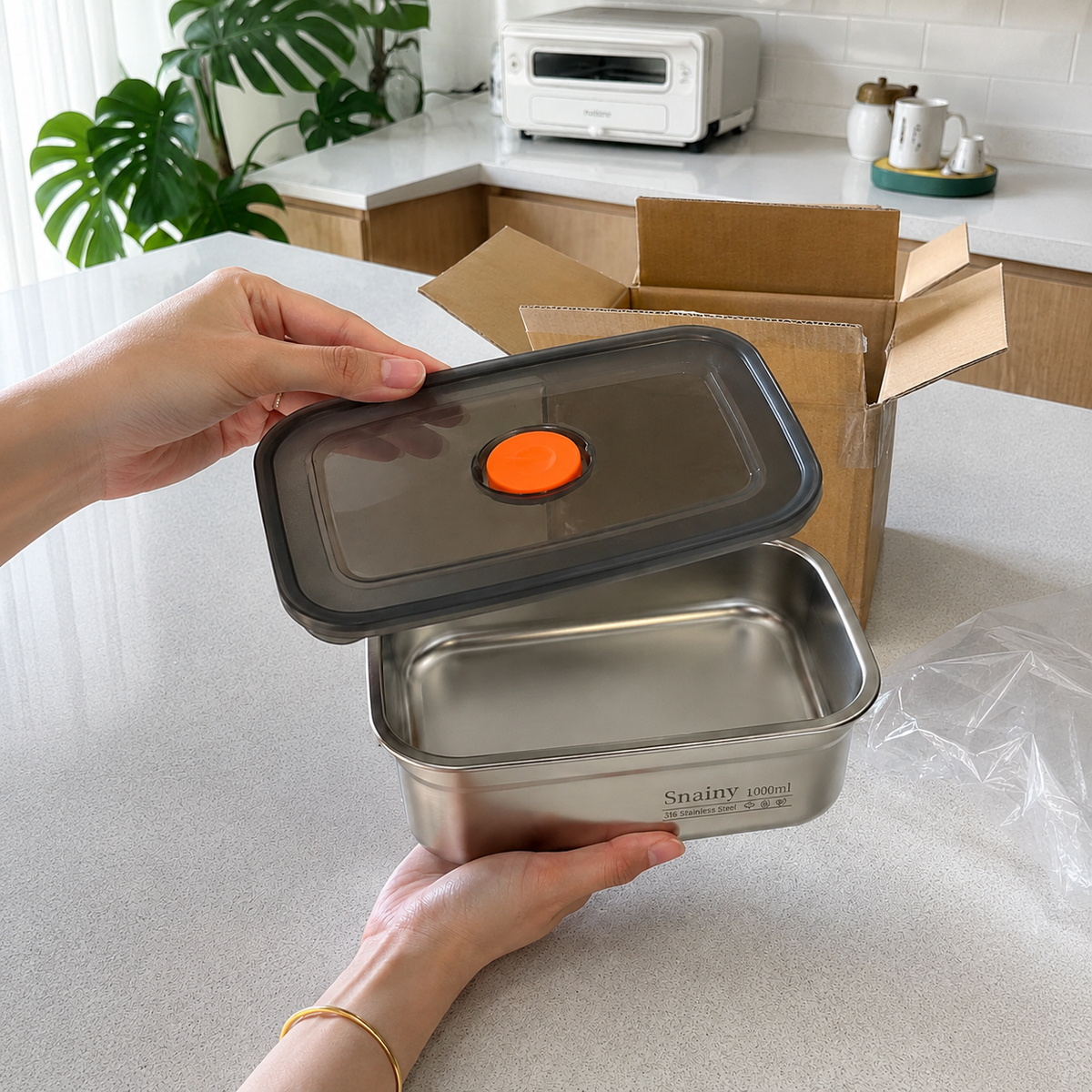 Recipiente Grande Para Alimentos Al Vacío De Acero Inoxidable Antibacteriano De 1000ml