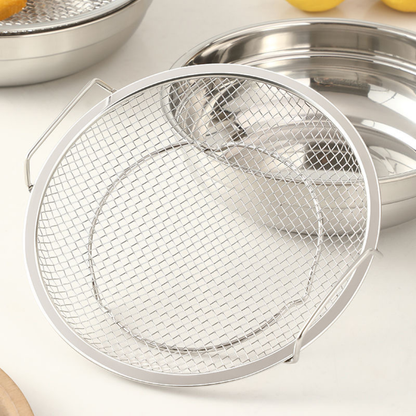 Bandeja escurridora de acero inoxidable 304. Escurre aceite y agua al instante – perfecta para freír, cocinar y lavar alimentos.