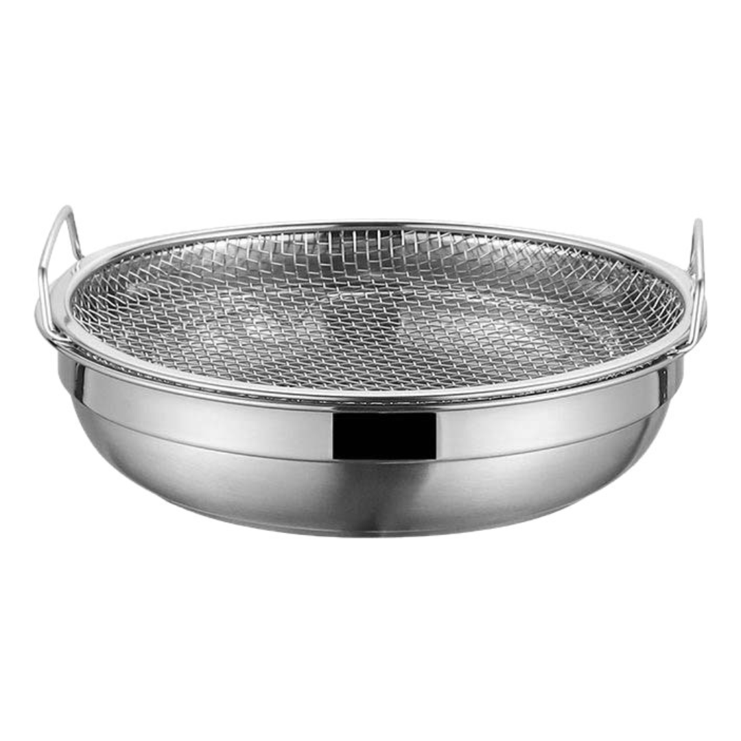 Bandeja escurridora de acero inoxidable 304. Escurre aceite y agua al instante – perfecta para freír, cocinar y lavar alimentos.