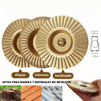 Juego de 3 discos de desbaste para madera ( Acero al carbono · Plano, cóncavo e inclinado )