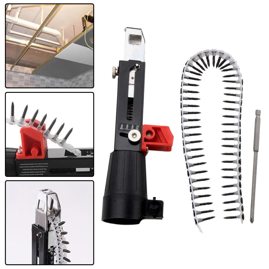 Adaptador De Atornillador Automático Con Tira De Tornillos – Compatible Con Múltiples Tipos De Taladros (Incluye 1 Cinta Con 50 Tornillos)