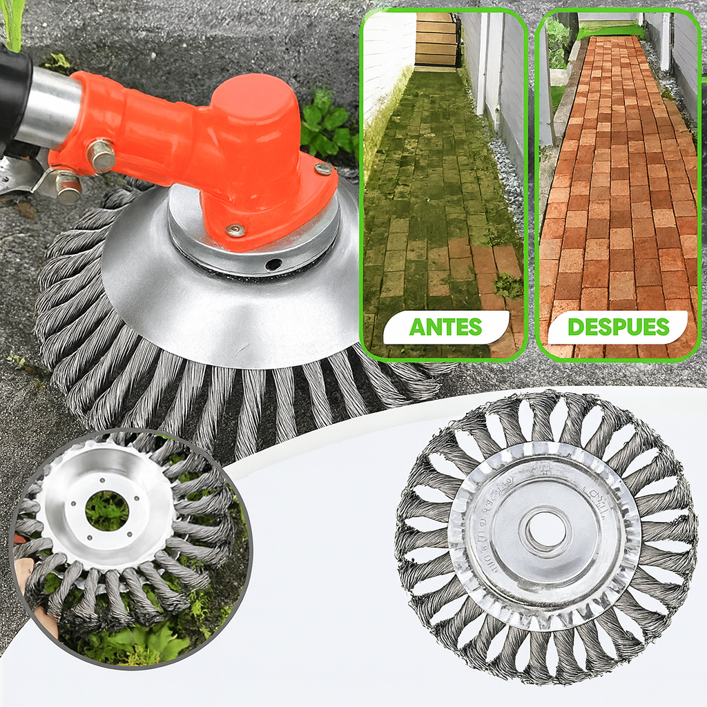 Hoja de Corte de Césped de Alambre de Acero Súper Resistente 360° (Incluye Kit de Adaptadores)