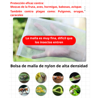 Sacos de malla transpirables y reutilizables para la protección de frutas y verduras – Protege contra insectos, moscas de la fruta y aves