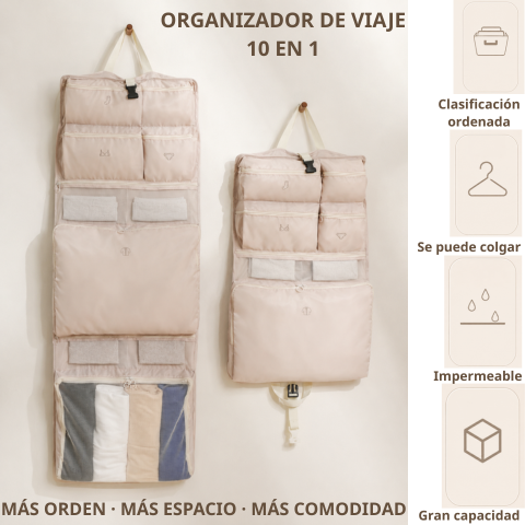 Bolso organizador de viaje multifuncional 10 en 1 que ahorra espacio y se pliega fácilmente