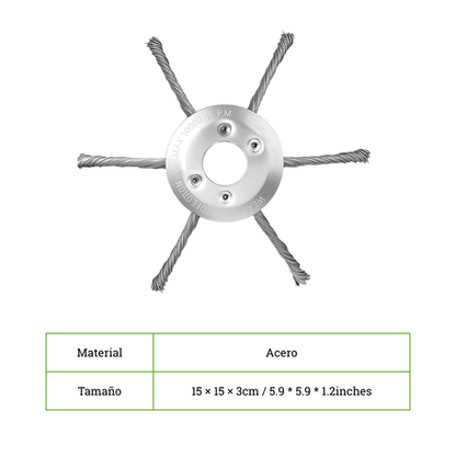 Cabezal de cortacésped de 6 cuchillas fabricado en acero de alta calidad: elimina todo tipo de malas hierbas.