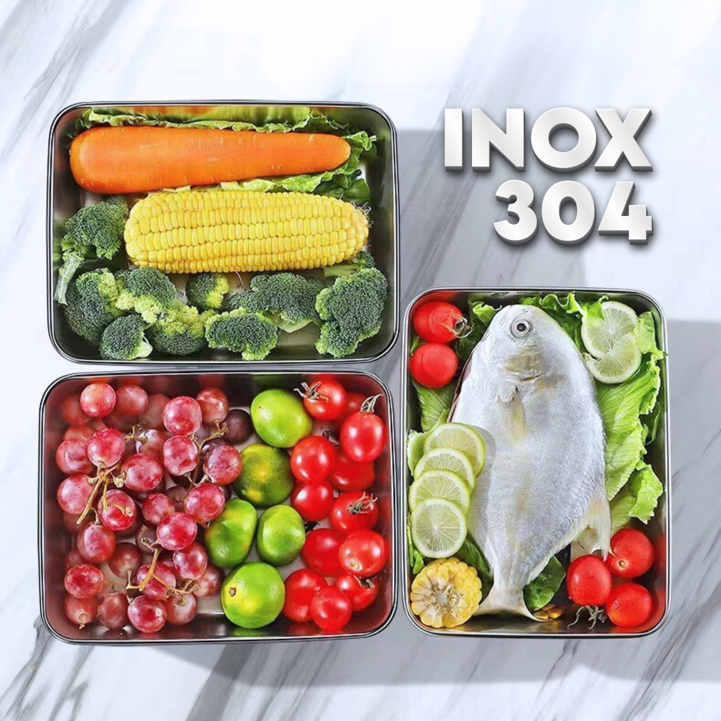 BANDEJA DE ACERO INOXIDABLE 304 PREMIUM - Mantiene los alimentos frescos hasta 5× más tiempo