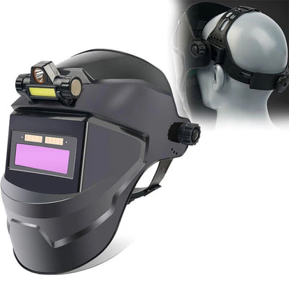 Máscara de Soldadura Automática Oscurecible Premium con Luz LED, Ligera de Cabeza, Protección Ocular Total