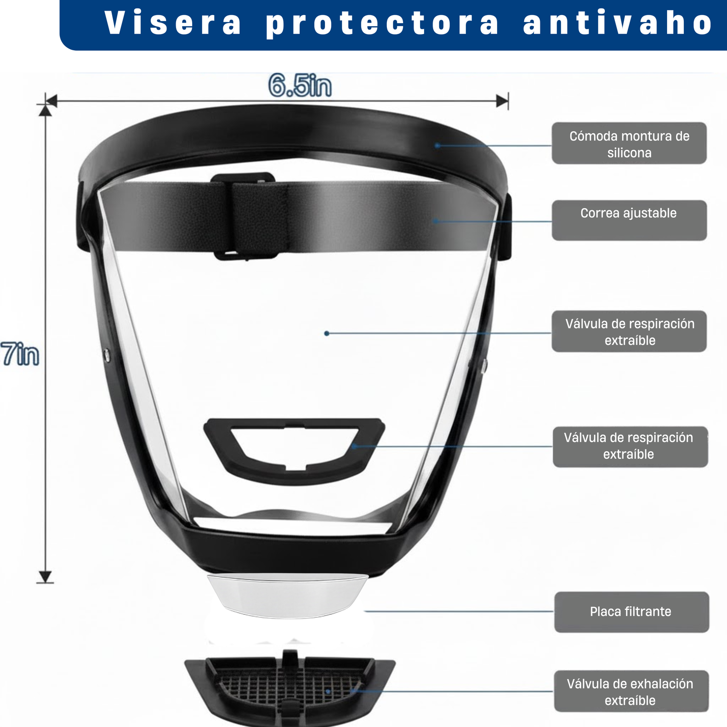 La visera protege el rostro del polvo fino y de la niebla.