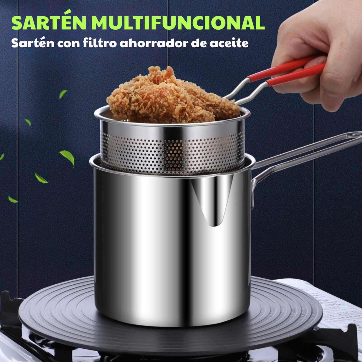 Sartén Multifuncional De Acero Inoxidable 304, Sartén Con Filtro Para Ahorrar Aceite