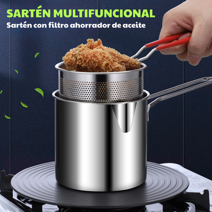 Sartén Multifuncional De Acero Inoxidable 304, Sartén Con Filtro Para Ahorrar Aceite