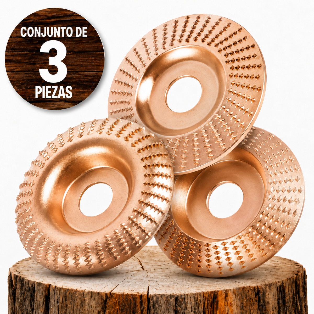 Set De 3 Discos De Desbaste De Acero Al Carbono Para Madera (Plano – Curvo – Inclinado)