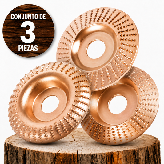 Set De 3 Discos De Desbaste De Acero Al Carbono Para Madera (Plano – Curvo – Inclinado)