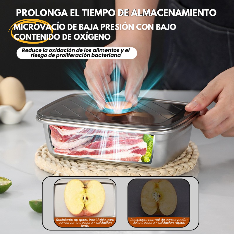 [🎁 Set 7+2 Gratis] Contenedor Hermético de Acero Inoxidable SUS316 - Apto para Horno y Microondas, Conserva la Frescura y Sabor (19 x 14 x 6 cm)