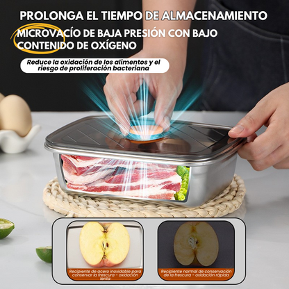 [🎁 Set 7+2 Gratis] Contenedor Hermético de Acero Inoxidable SUS316 - Apto para Horno y Microondas, Conserva la Frescura y Sabor (19 x 14 x 6 cm)