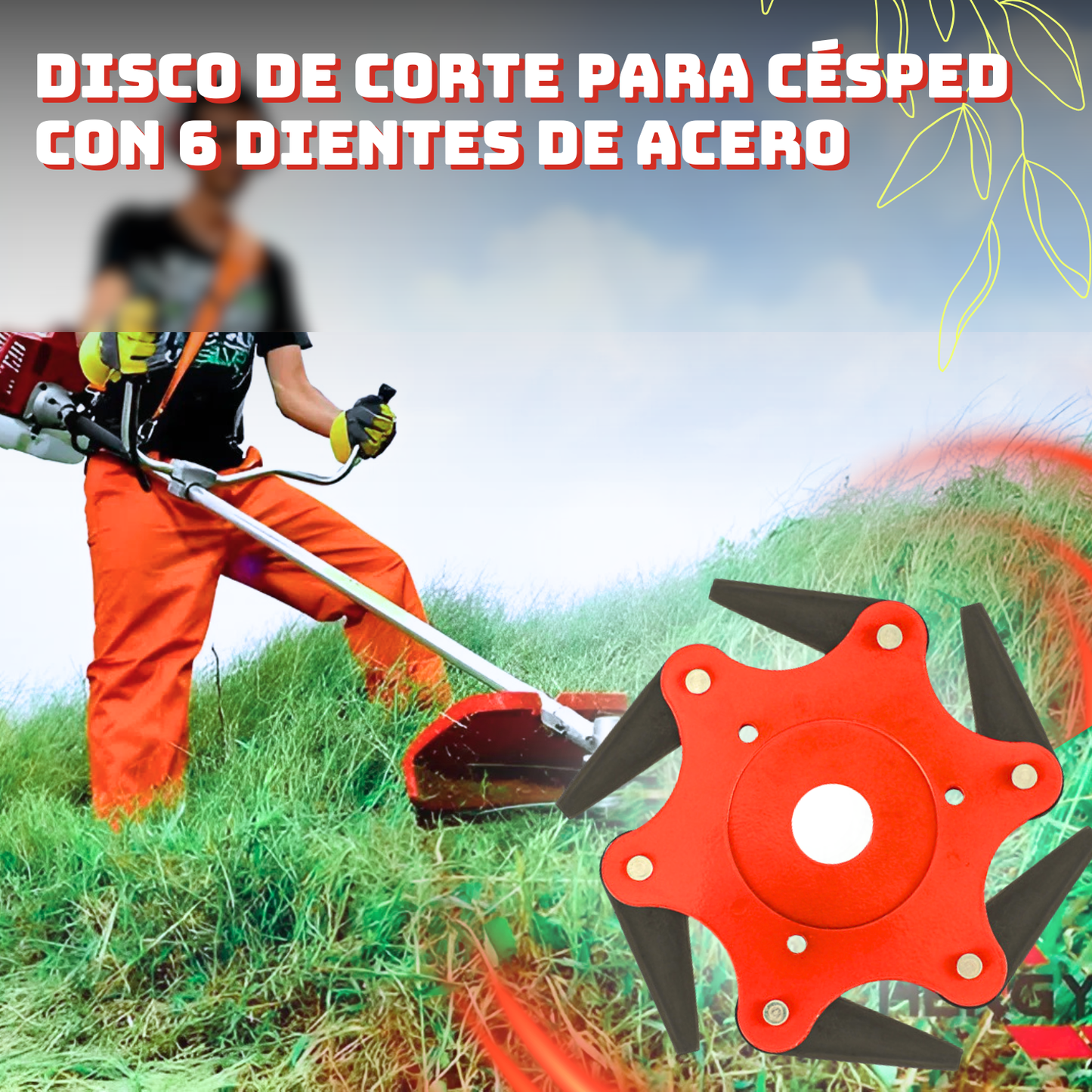 Cabezal de corte con 6 cuchillas para desbrozadora - Accesorios incluidos