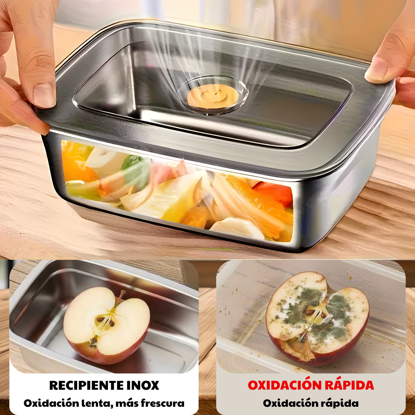 Recipiente Hermético De Acero Inoxidable 316 Antibacteriano (19x14x6cm)