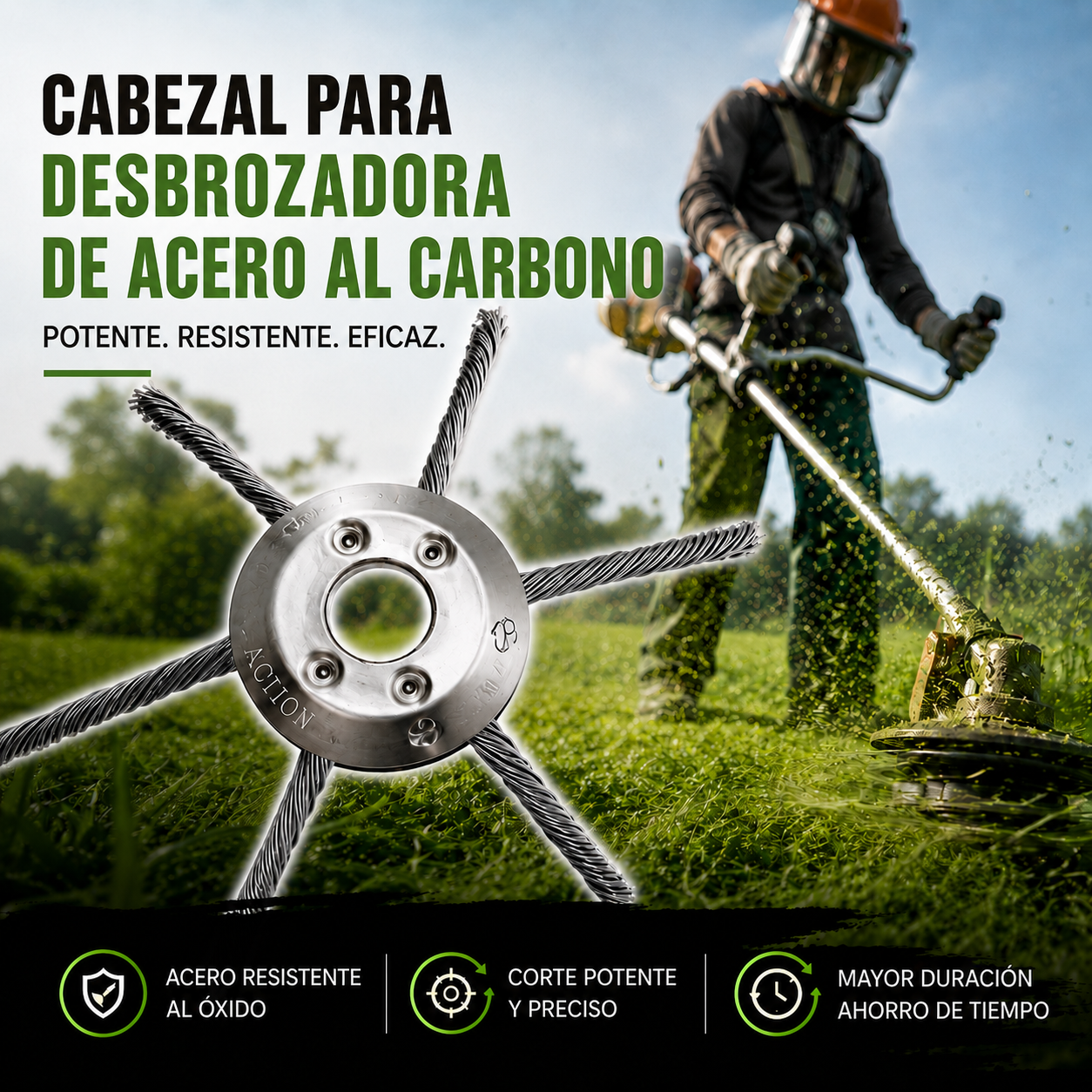 Cabezal de acero al carbono para desbrozadora – potente, resistente y universal