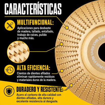 Set De 3 Discos De Desbaste De Acero Al Carbono Para Madera (Plano – Curvo – Inclinado)