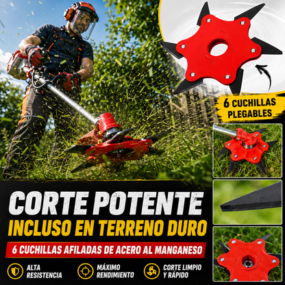 Cabezal de 6 cuchillas de acero al manganeso – afilado y resistente (Accesorios incluidos)