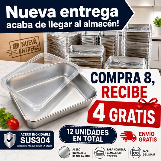 Recipiente de acero inoxidable 304 de 2500 ml – Una solución segura y práctica para conservar alimentos (25×20×6 cm)