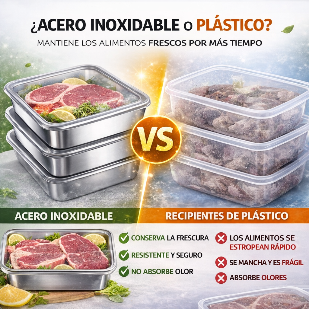 Contenedores de acero inoxidable SUS304 (25 × 20 × 6 cm)