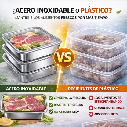 Contenedores de acero inoxidable SUS304 (25 × 20 × 6 cm)