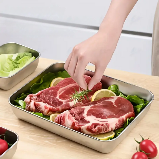 Bandeja de acero inoxidable 304 – Una solución segura y práctica para conservar los alimentos (25×20×6 cm)
