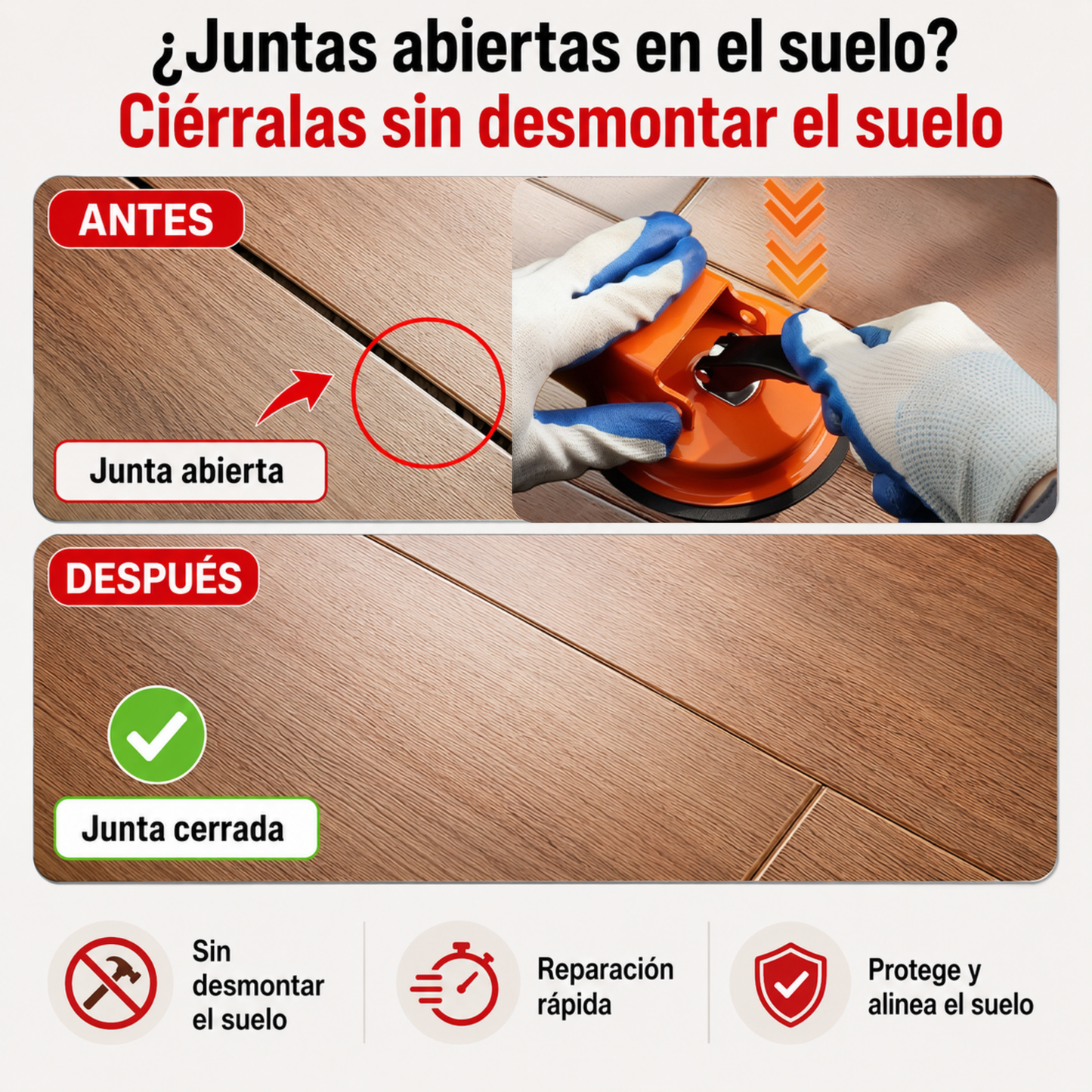 Herramienta de Succión para Cerrar Juntas del Suelo – Sin Desmontar el Piso