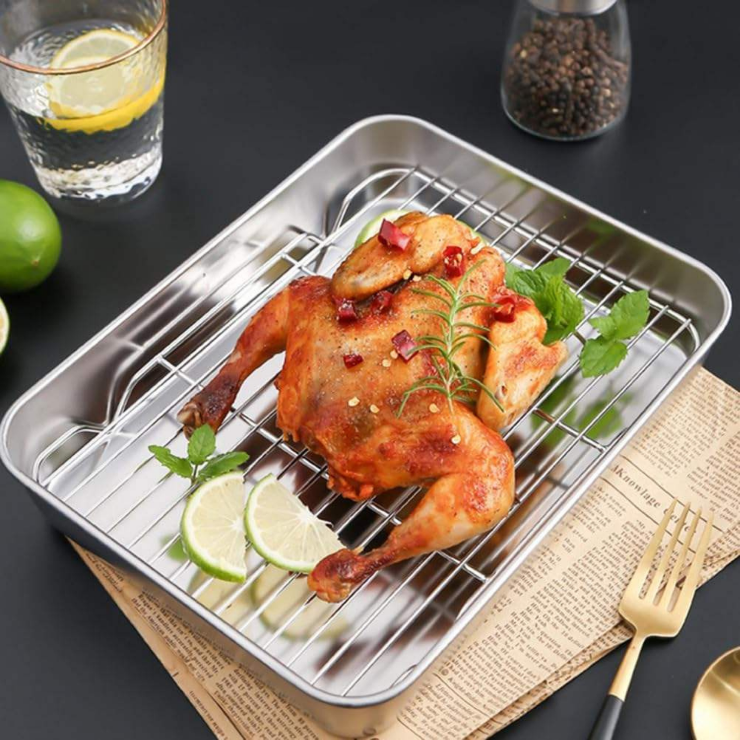 BANDEJA DE ACERO INOXIDABLE 304 PREMIUM - Mantiene los alimentos frescos hasta 5× más tiempo
