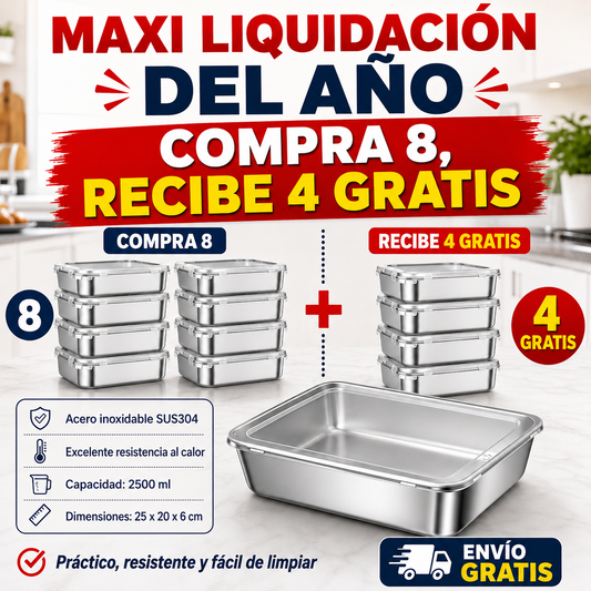 Recipiente de acero inoxidable 304 de 2500 ml – Una solución segura y práctica para conservar alimentos (25×20×6 cm)