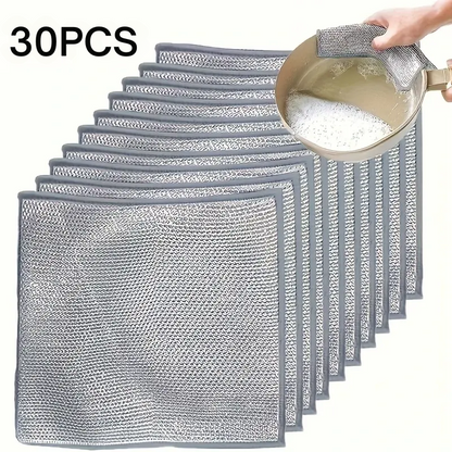 Juego de paños de acero inoxidable de 2 capas (10/20/30 unidades) – Estropajos de malla metálica duraderos, antiadherentes y antidesprendimiento para ollas, sartenes, parrillas y barbacoas
