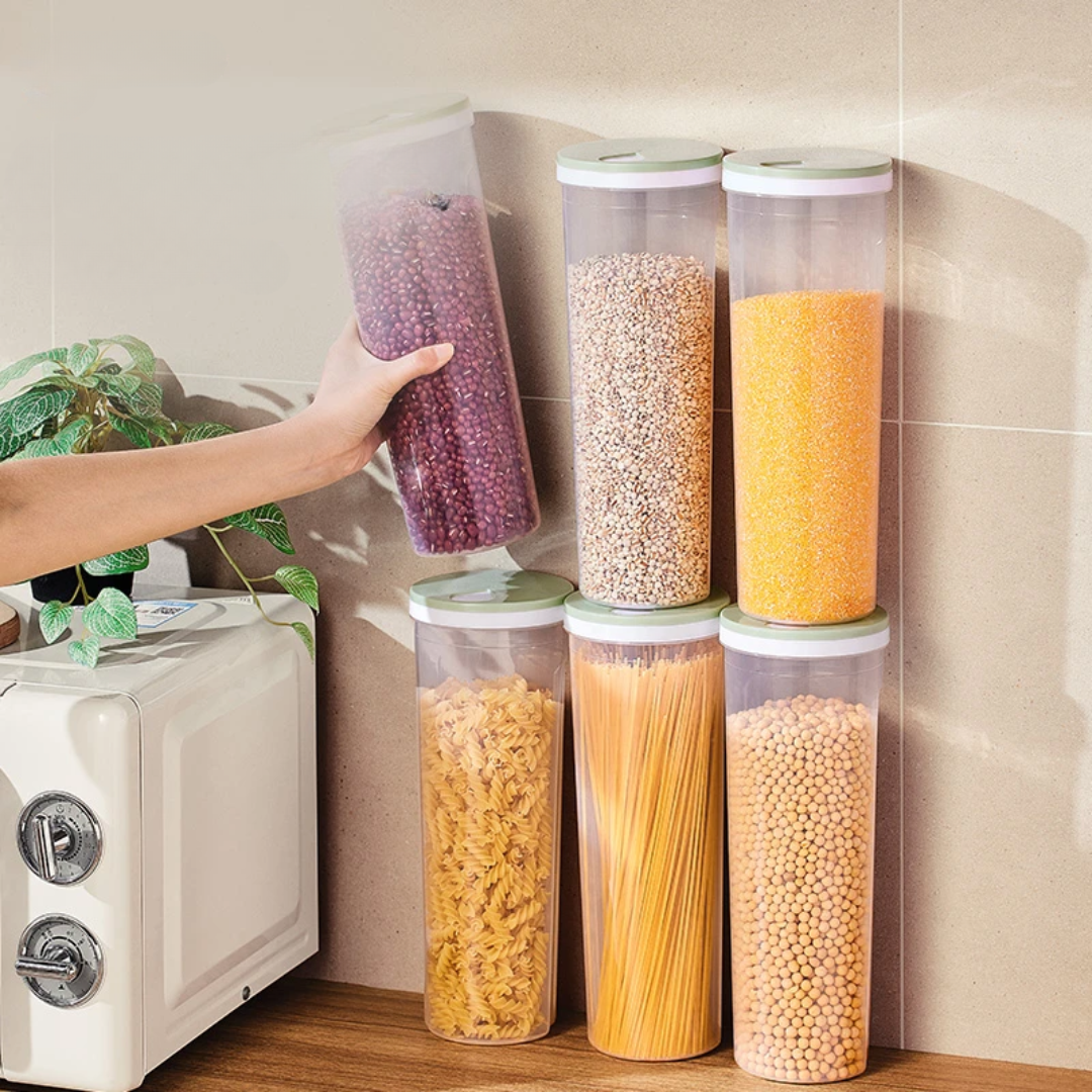 Contenedor de almacenamiento para espaguetis, cereales y otros alimentos, hecho de plástico PP5 de alta calidad y diseño versátil