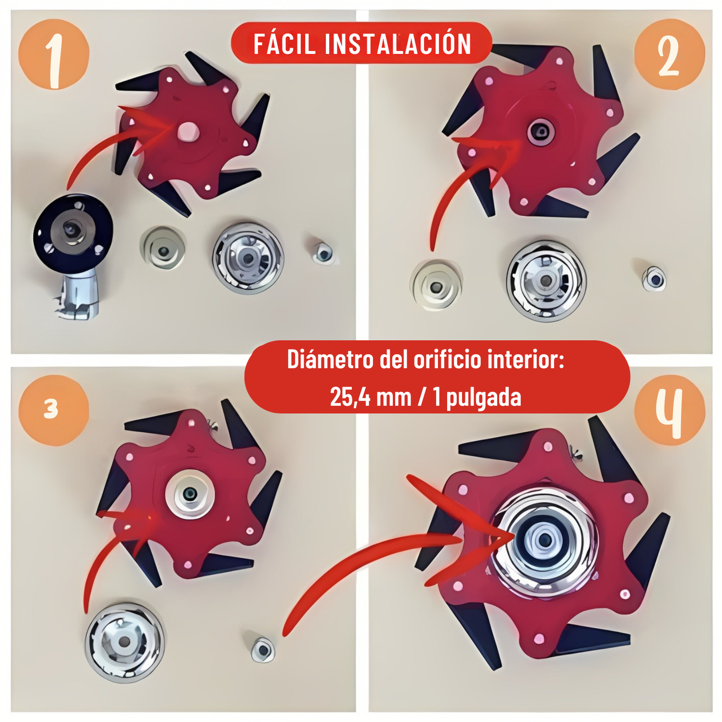 Cabezal de corte con 6 cuchillas para desbrozadora - Accesorios incluidos