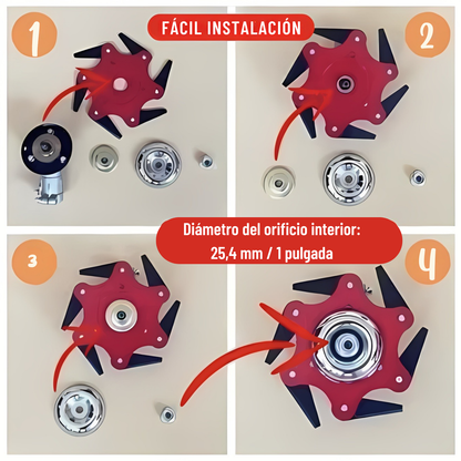 Cabezal de corte con 6 cuchillas para desbrozadora - Accesorios incluidos