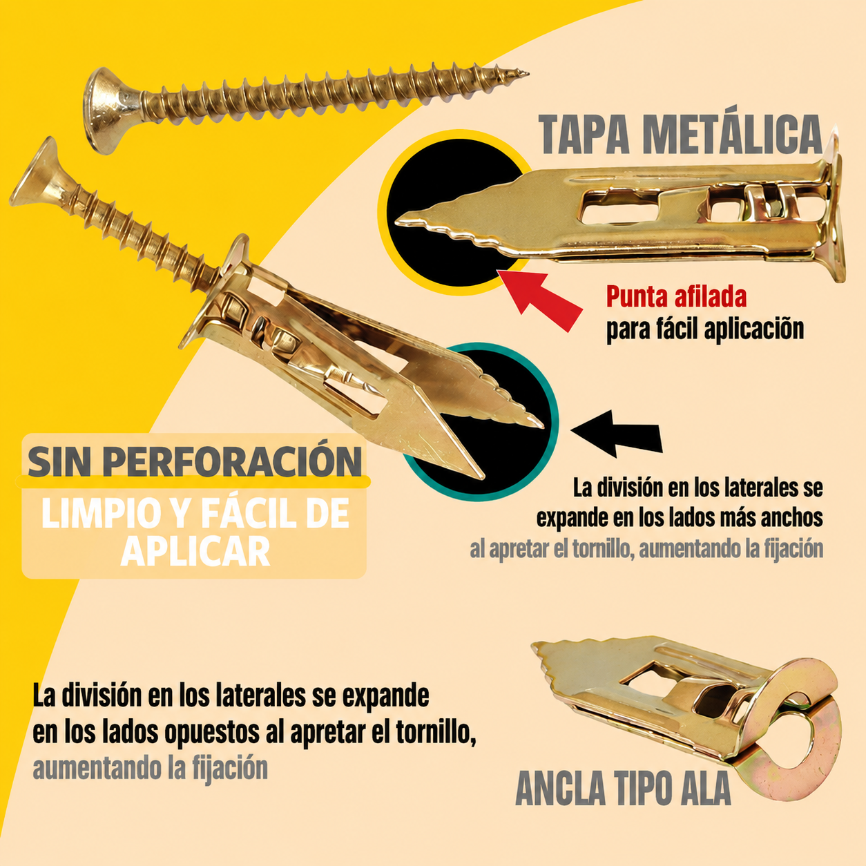 Kit Con 50 Piezas De Anclajes Y Tornillos Para Drywall, Madera Y Contrachapado