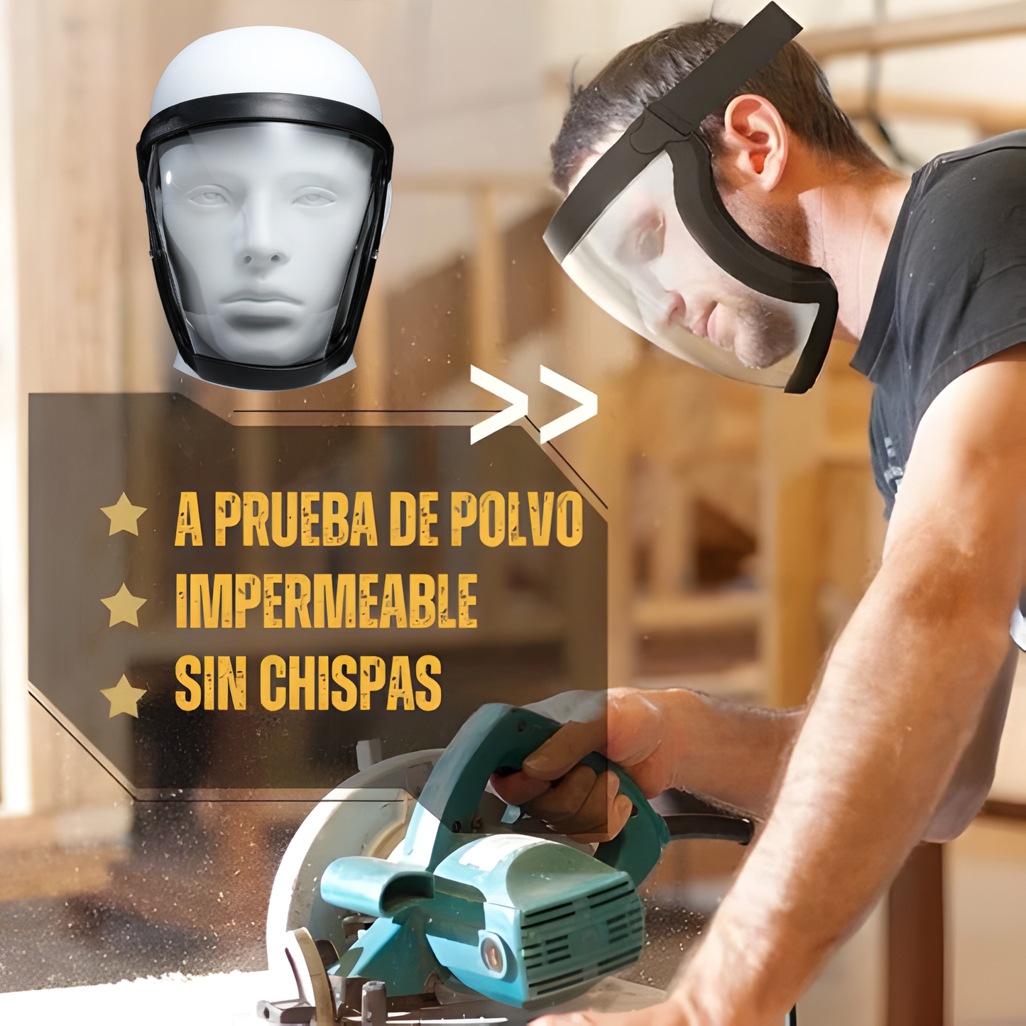 La visera protege el rostro del polvo fino y de la niebla.