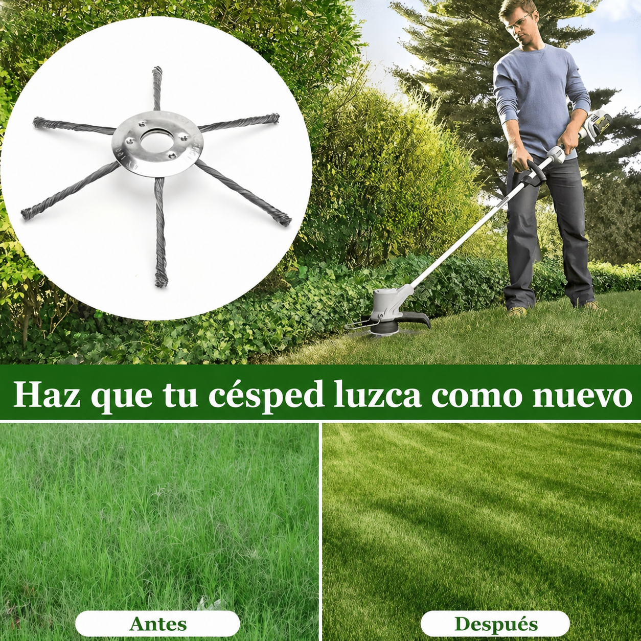 Cabezal de corte de 6 brazos en alambre de acero trenzado para desbrozadora